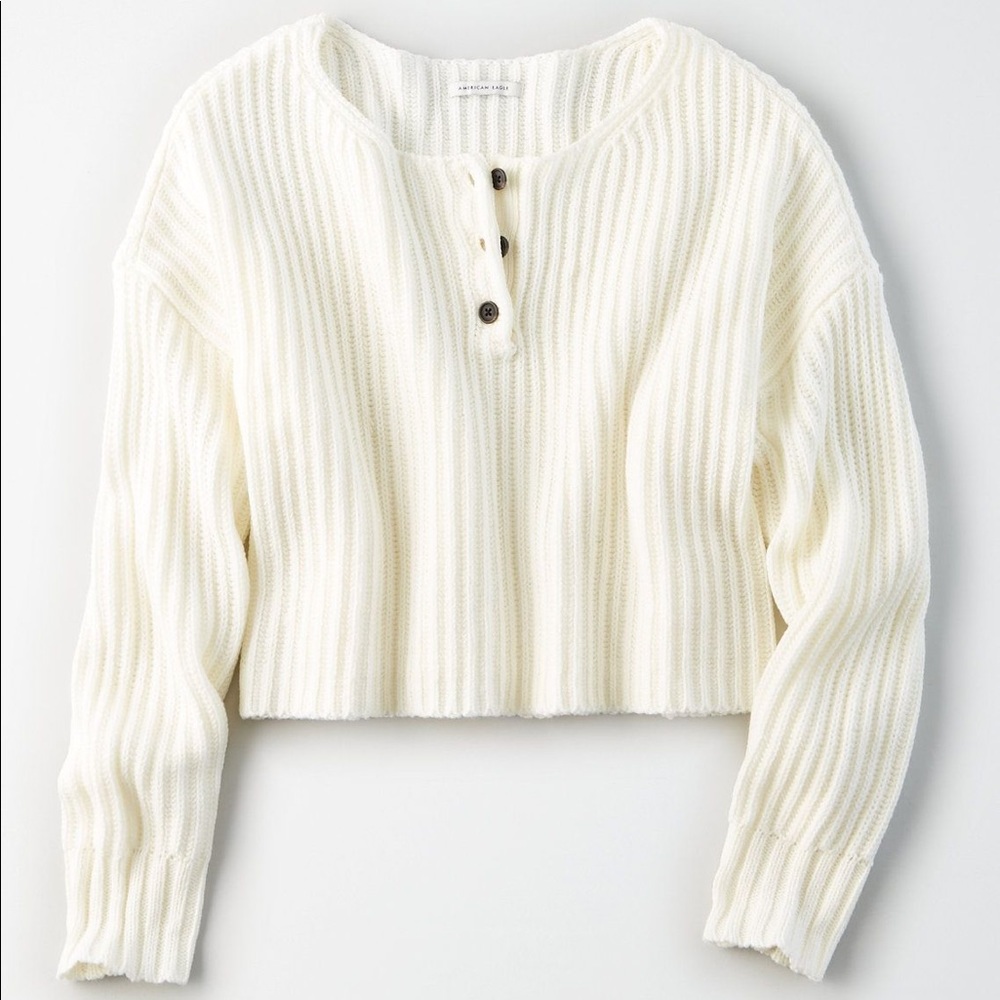 AE Cropped Henley Sweater